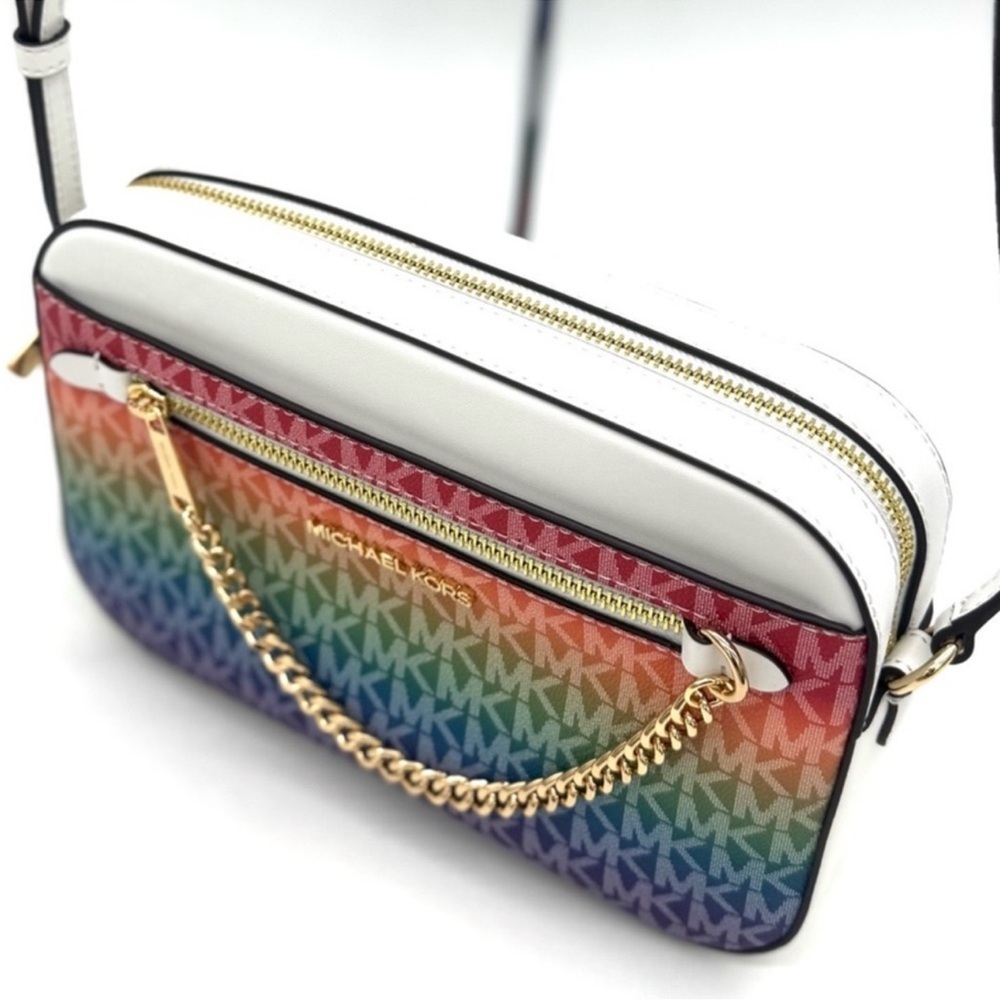 Michael Kors Large Signature Logo Crossbody Bag & Matching Bifold Wallet Rainbow - Picture 7 of 15